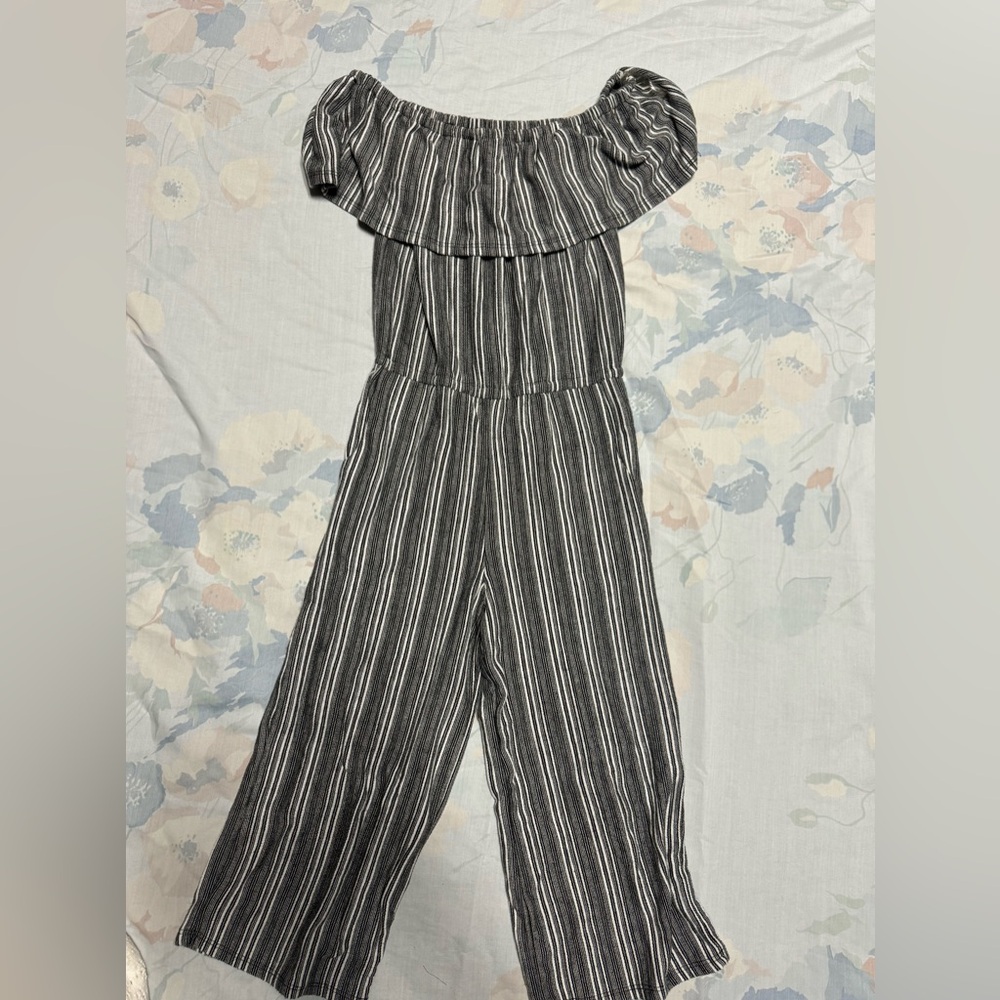 Girls Black/White pinstripe romper/jumpsuit